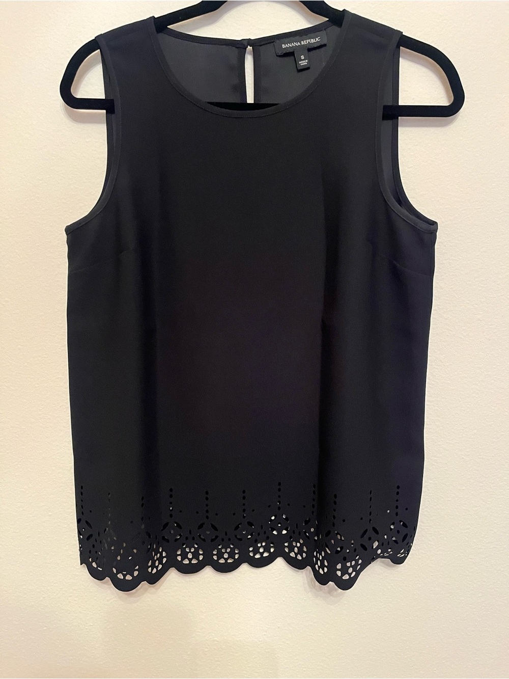 Banana Republic Black Sleeveless Top with Laser-Cut Hem